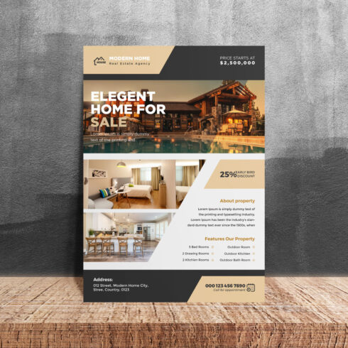 Modern real estate a4 flyer design template cover image.