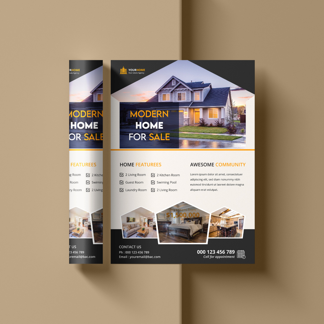 Modern creative elegant real estate home property sale print ready a4 flyer template design cover image.