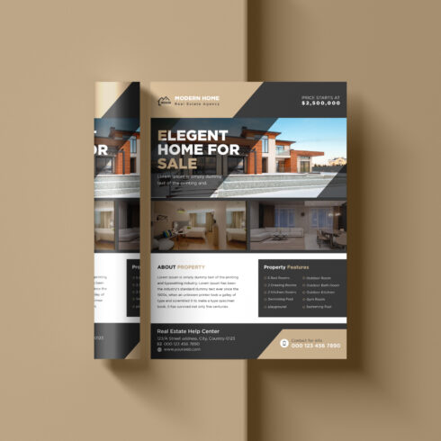 Modern real estate a4 flyer design template cover image.