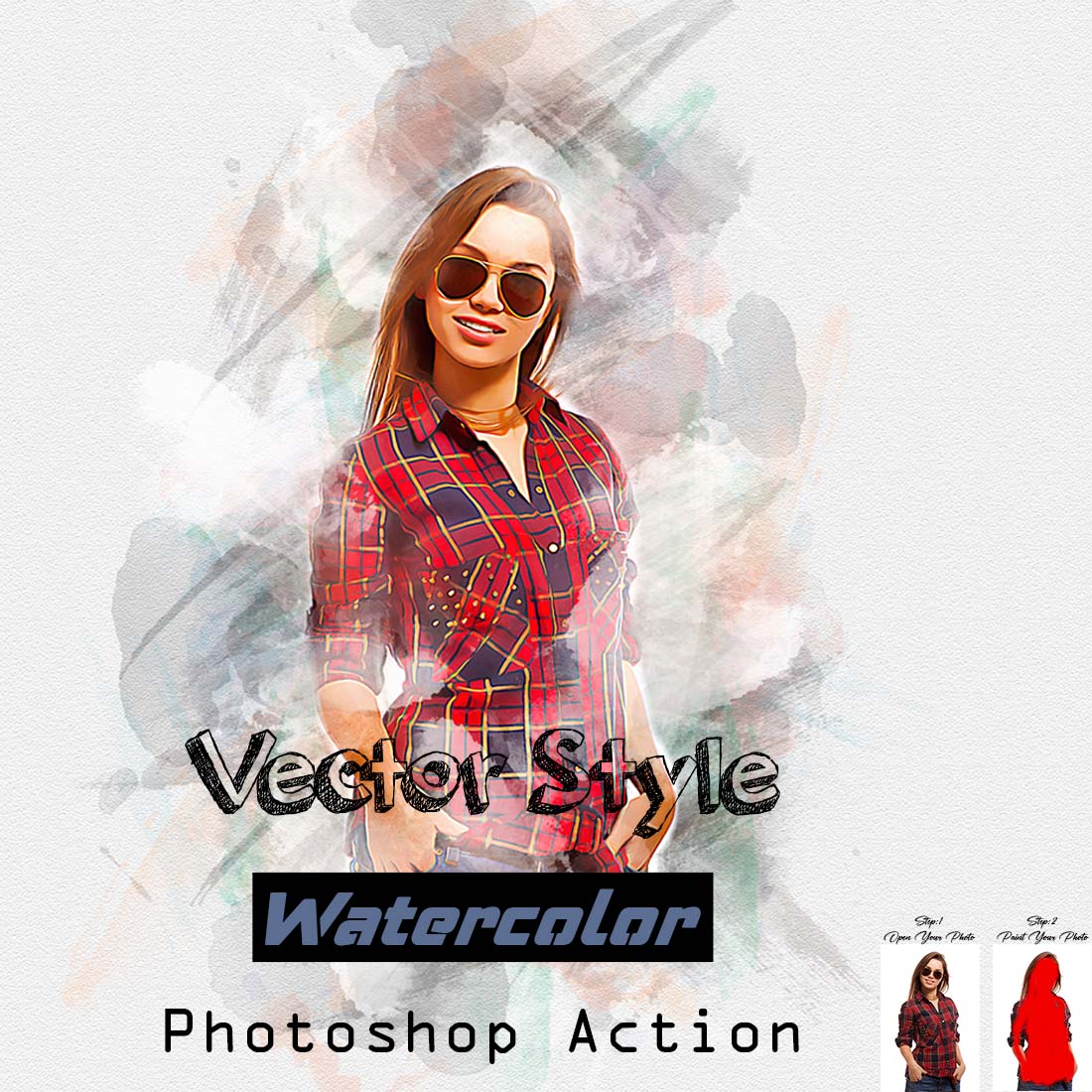 Vector Style Watercolor Photoshop Action cover image.