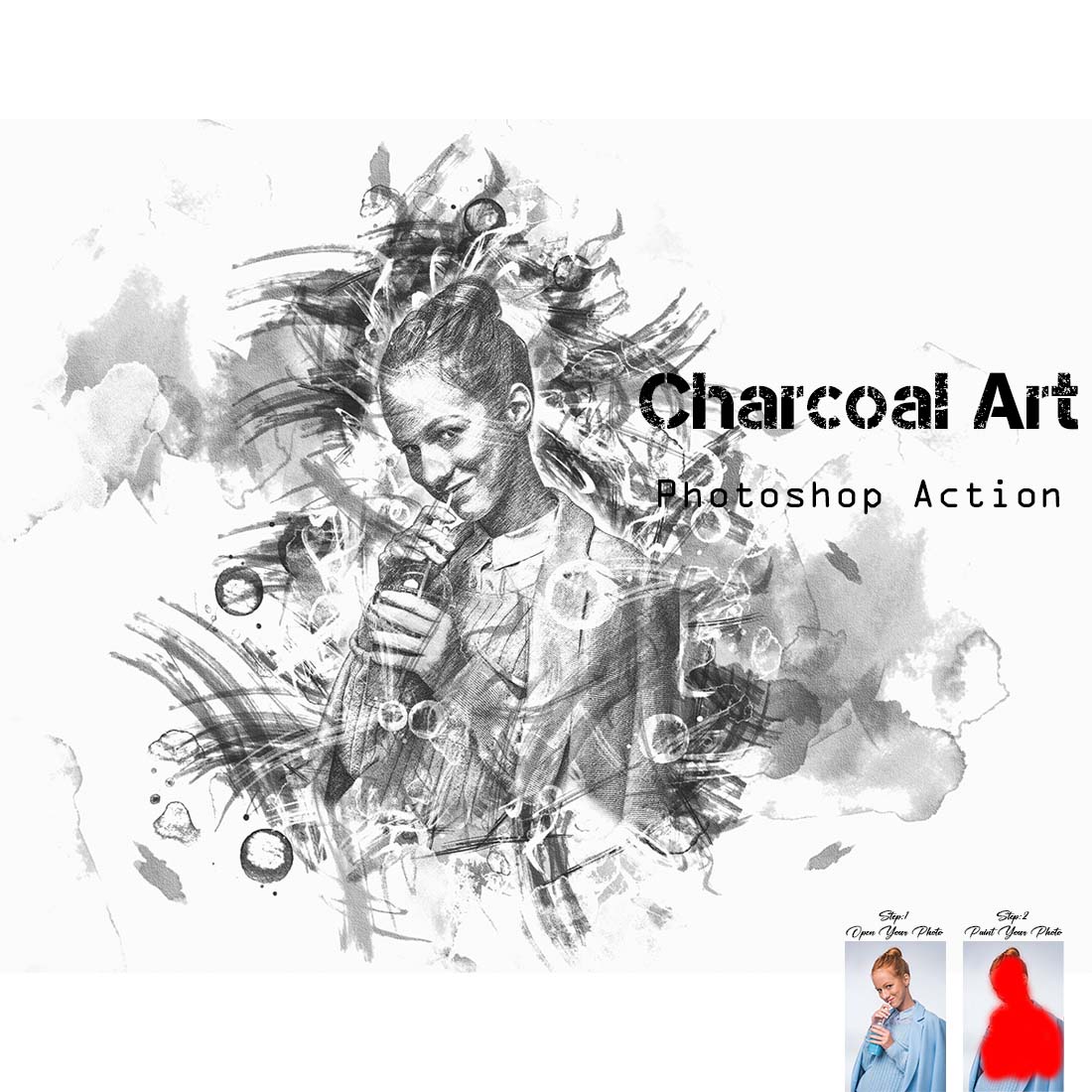 Charcoal Art Photoshop Action cover image.