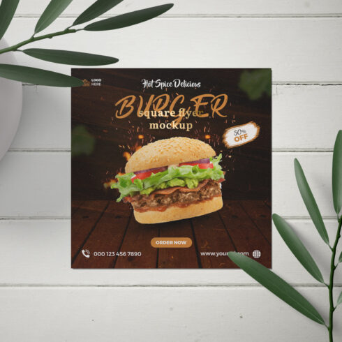 Delicious burger or fast food menu social media promotion and Instagram banner post template cover image.