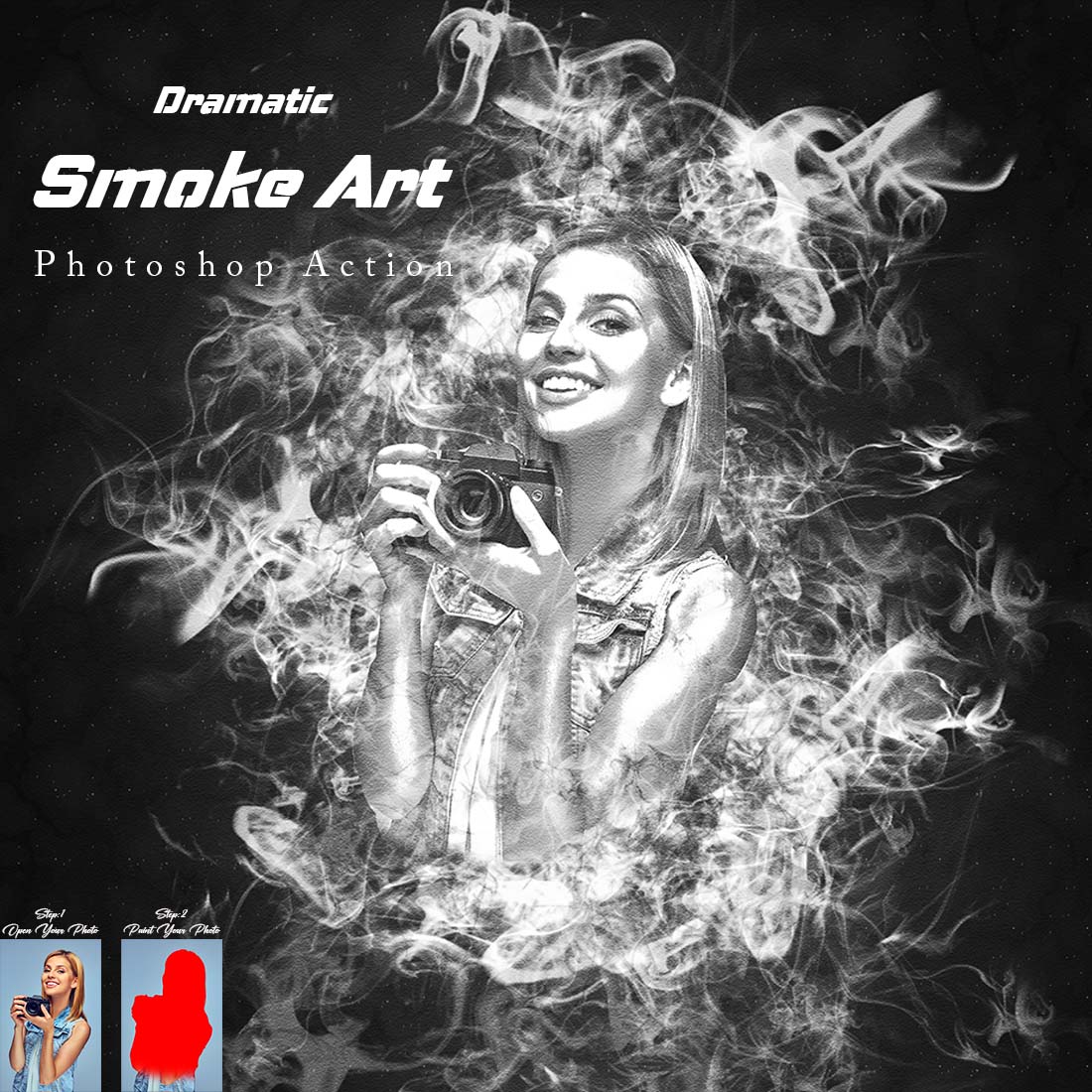 Dramatic Smoke Art Photoshop Action cover image.