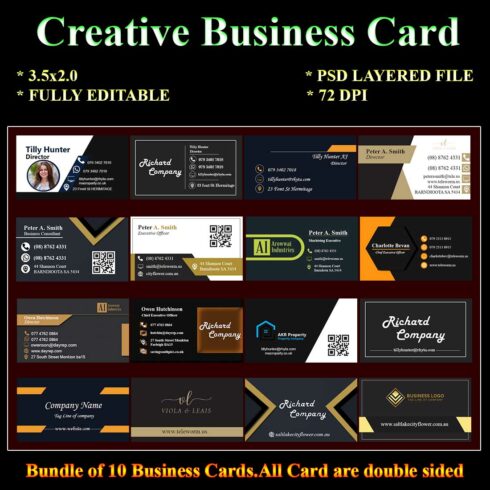Bundle of 10 Business Card Templates cover image.