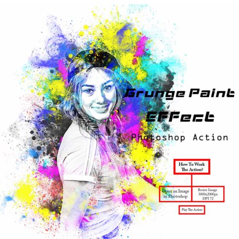 Grunge Paint Effect Photoshop Action cover image.