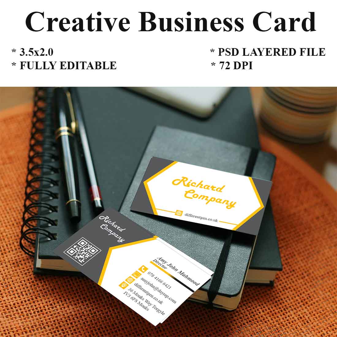 Fully Editable Business Card preview image.