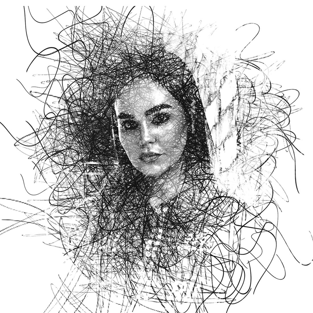 Scribble Portrait Sketch Photoshop Action preview image.