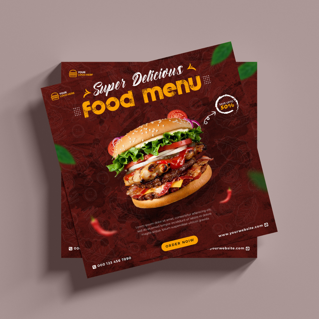 Delicious burger or fast food menu social media promotion banner post template preview image.