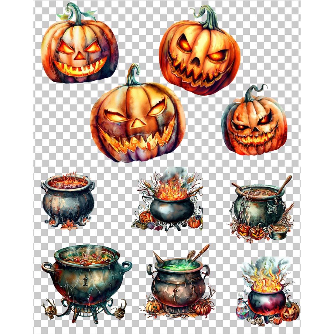 Halloween Watercolor Clipart Bundle Sublimation preview image.