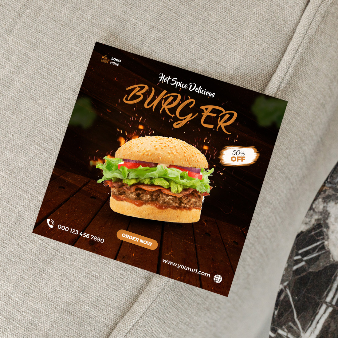 Delicious burger or fast food menu social media promotion and Instagram banner post template preview image.