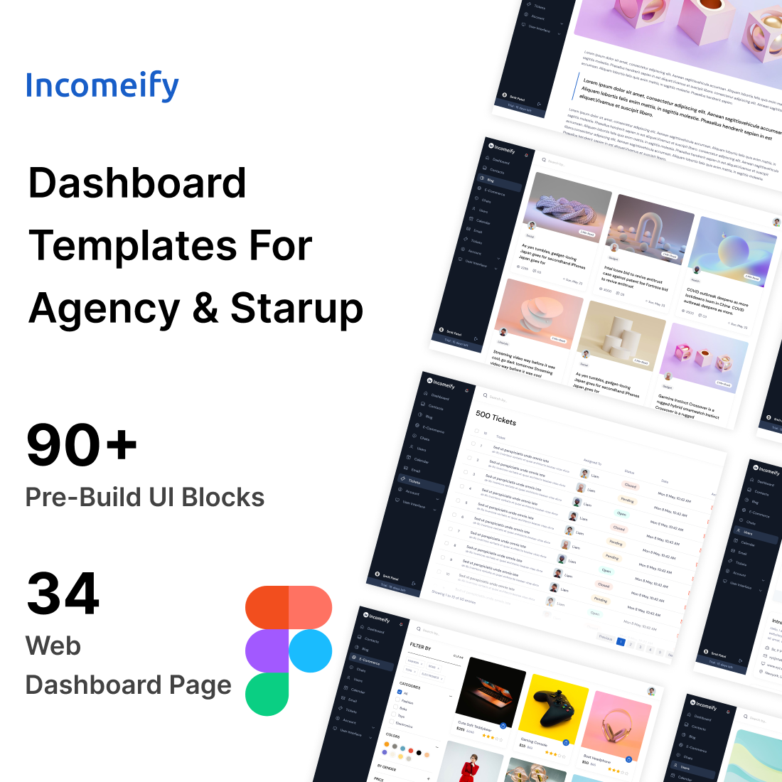 Incomeify - Admin Dashboard & UI Kit Figma Template preview image.