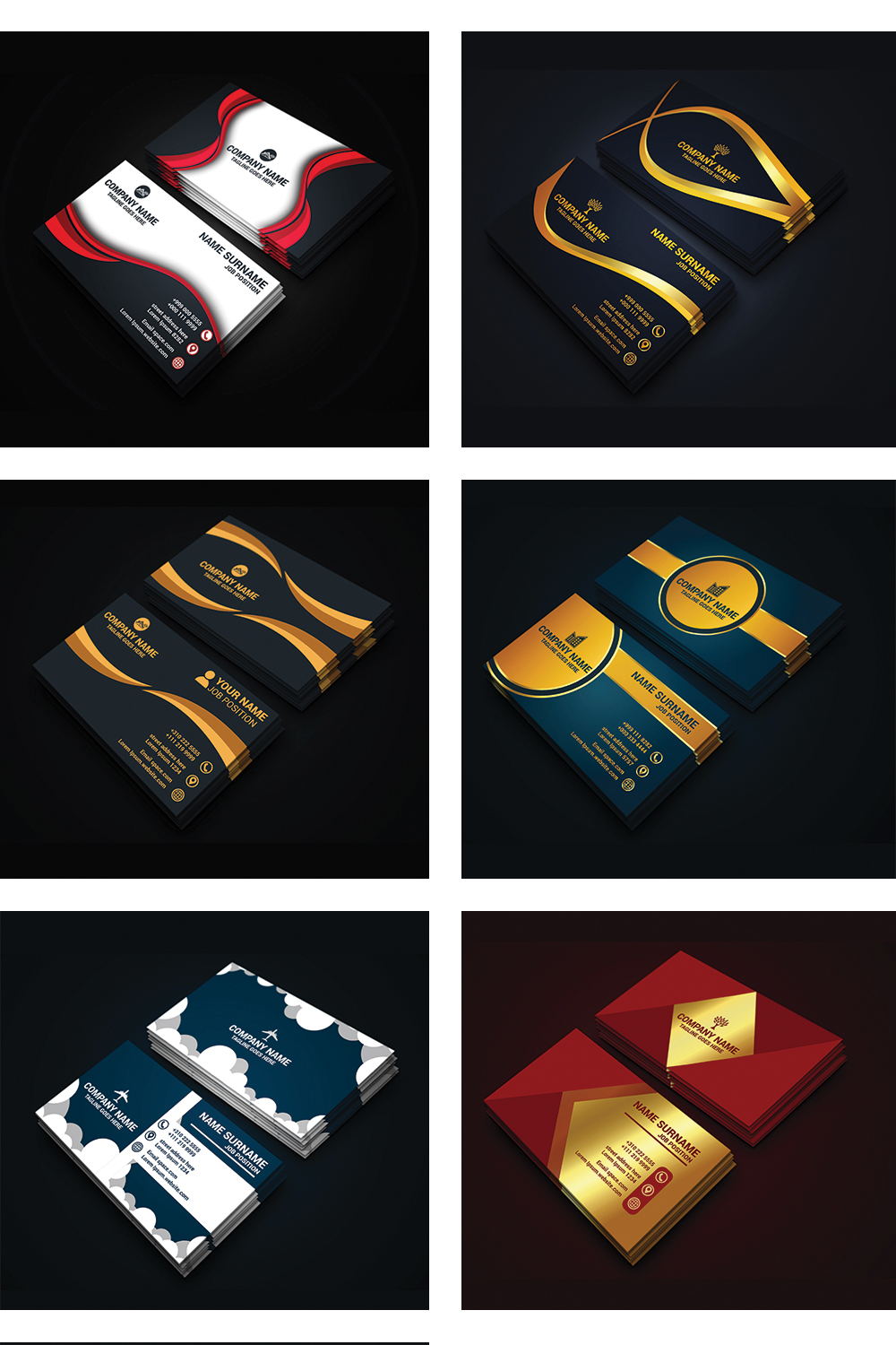 Collection Of Gradient Golden Modern Creative Luxury stunning Double Sided Business Card Vector Templates Stationery Design Vector Set pinterest preview image.