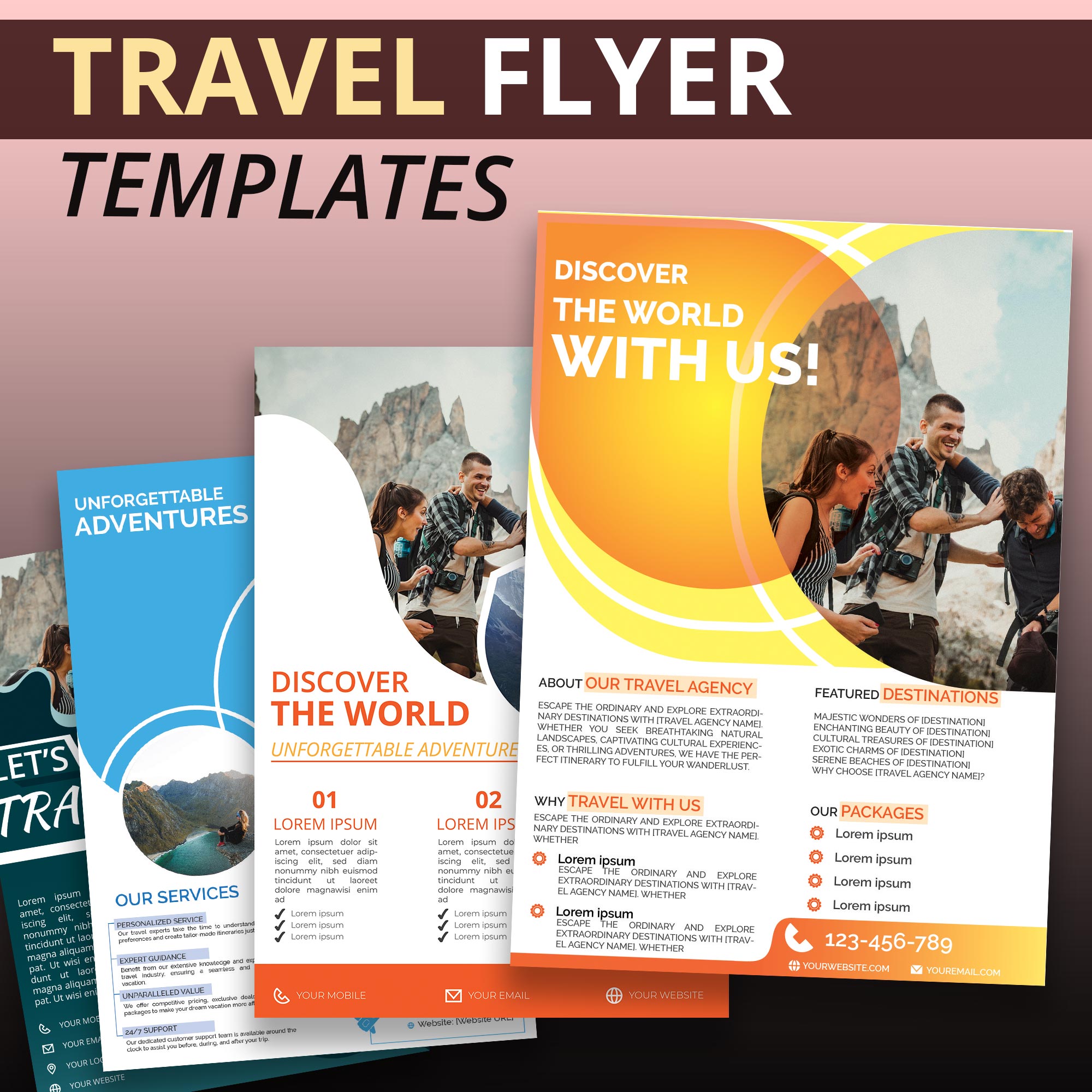 Travel flyer design templates cover image.