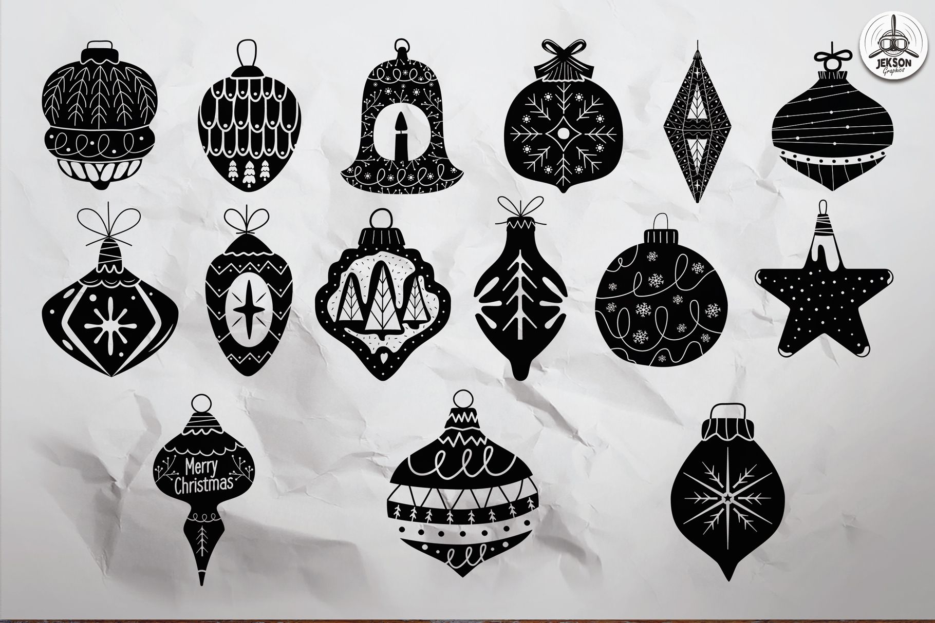 preview of 15 christmas toys set in black silhouette style against old paper 497