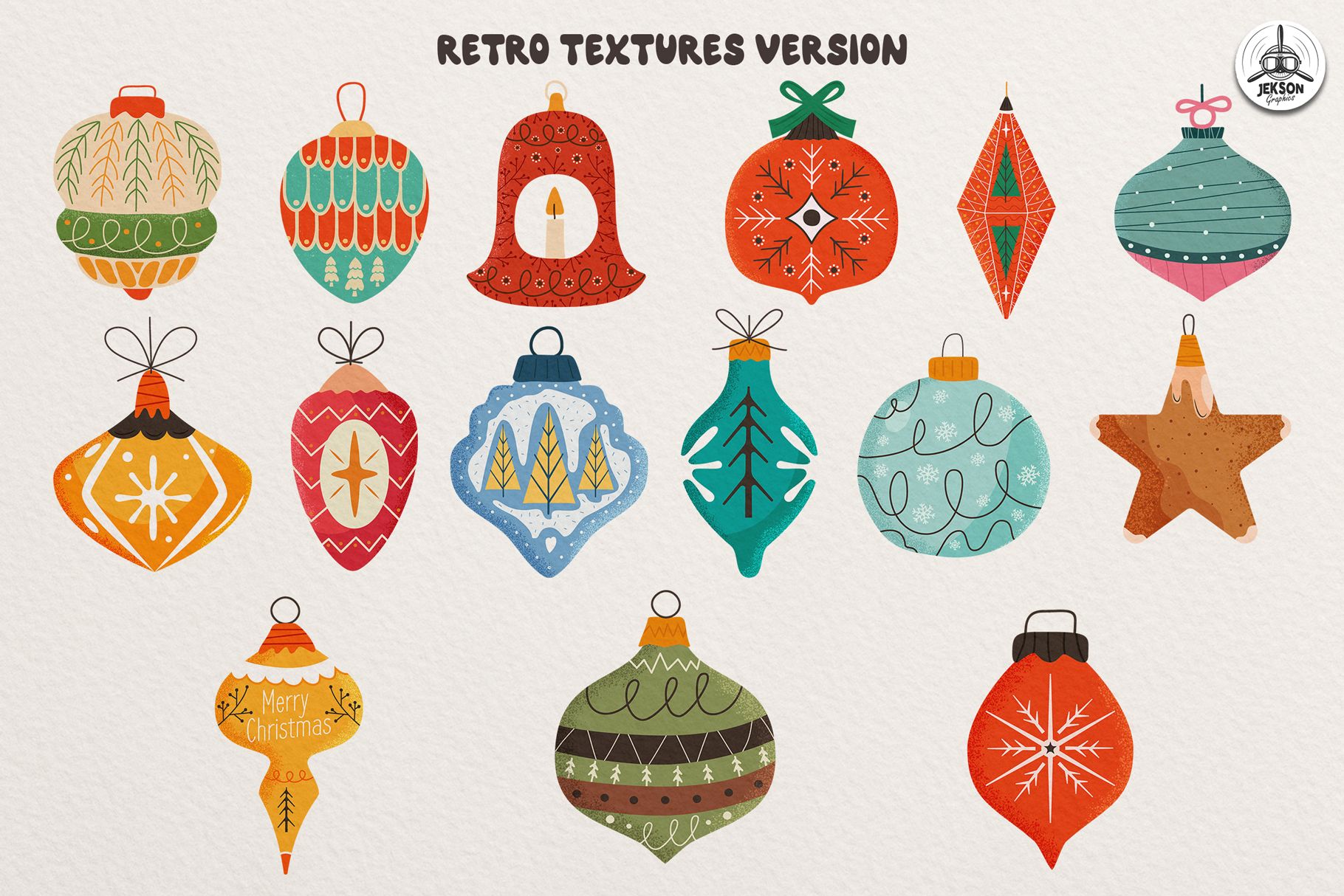 preview of 15 christmas toys set in retro flat style with textures against old paper 562