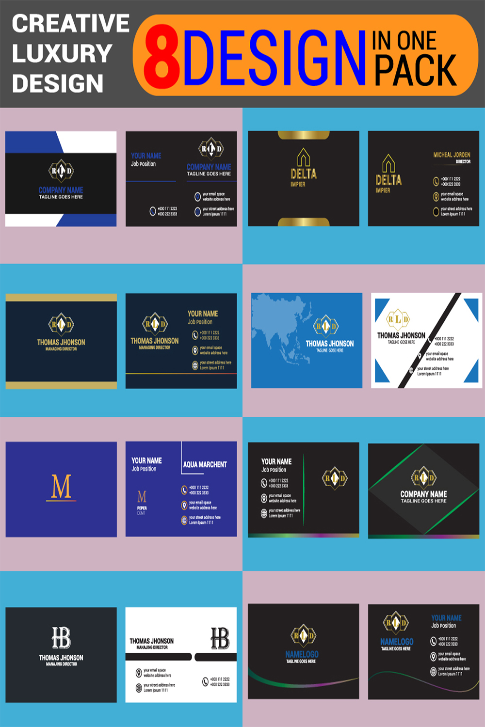 creative luxury 8 business card design bundle pinterest preview image.