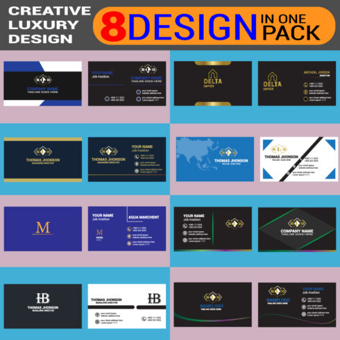 creative luxury 8 business card design bundle cover image.