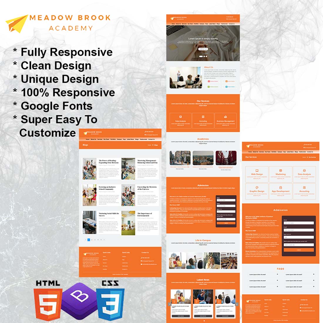 Education University & School Education HTML Template preview image.