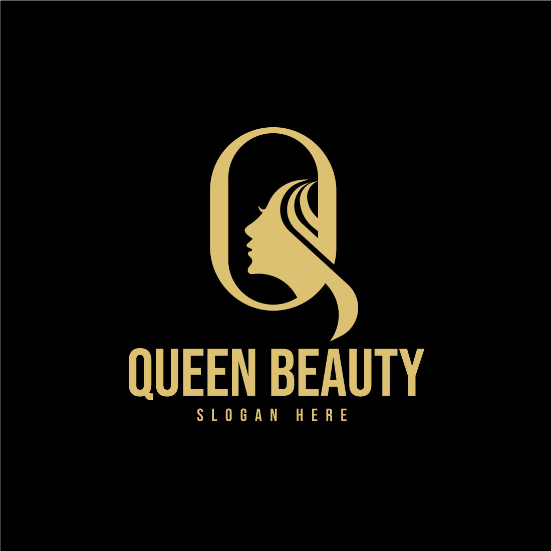 Initial Queen face beauty logo design preview image.