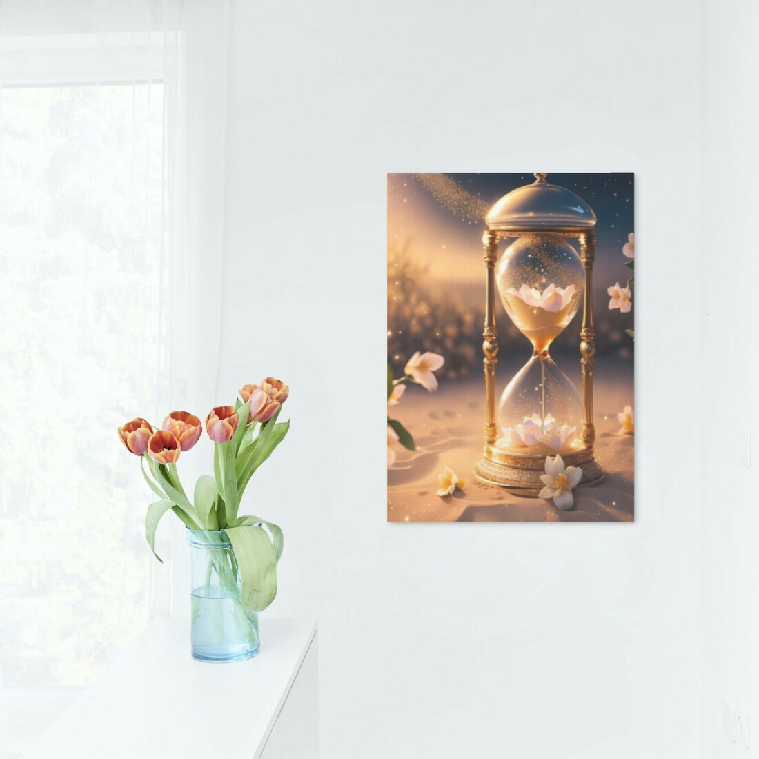 Hourglass with Flowers in the Desert Printable wallart - Digital Art File cover image.