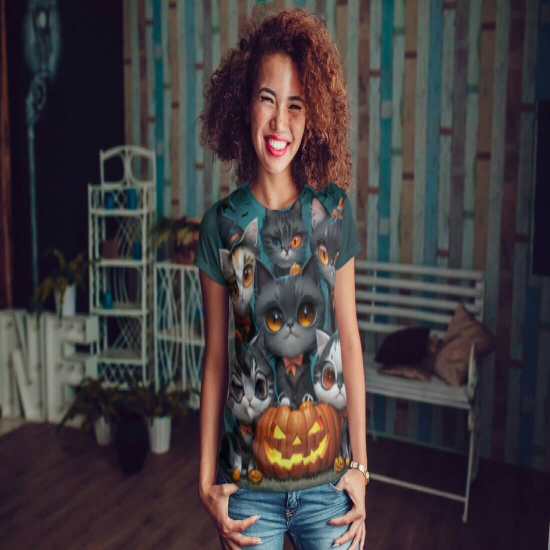 Purrfectly Scary - Halloween Kittens T-Shirt Graphic preview image.