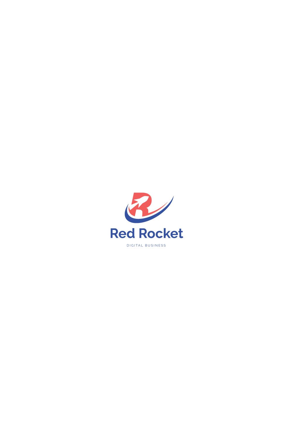 Initial Letter R with rocket logo design pinterest preview image.