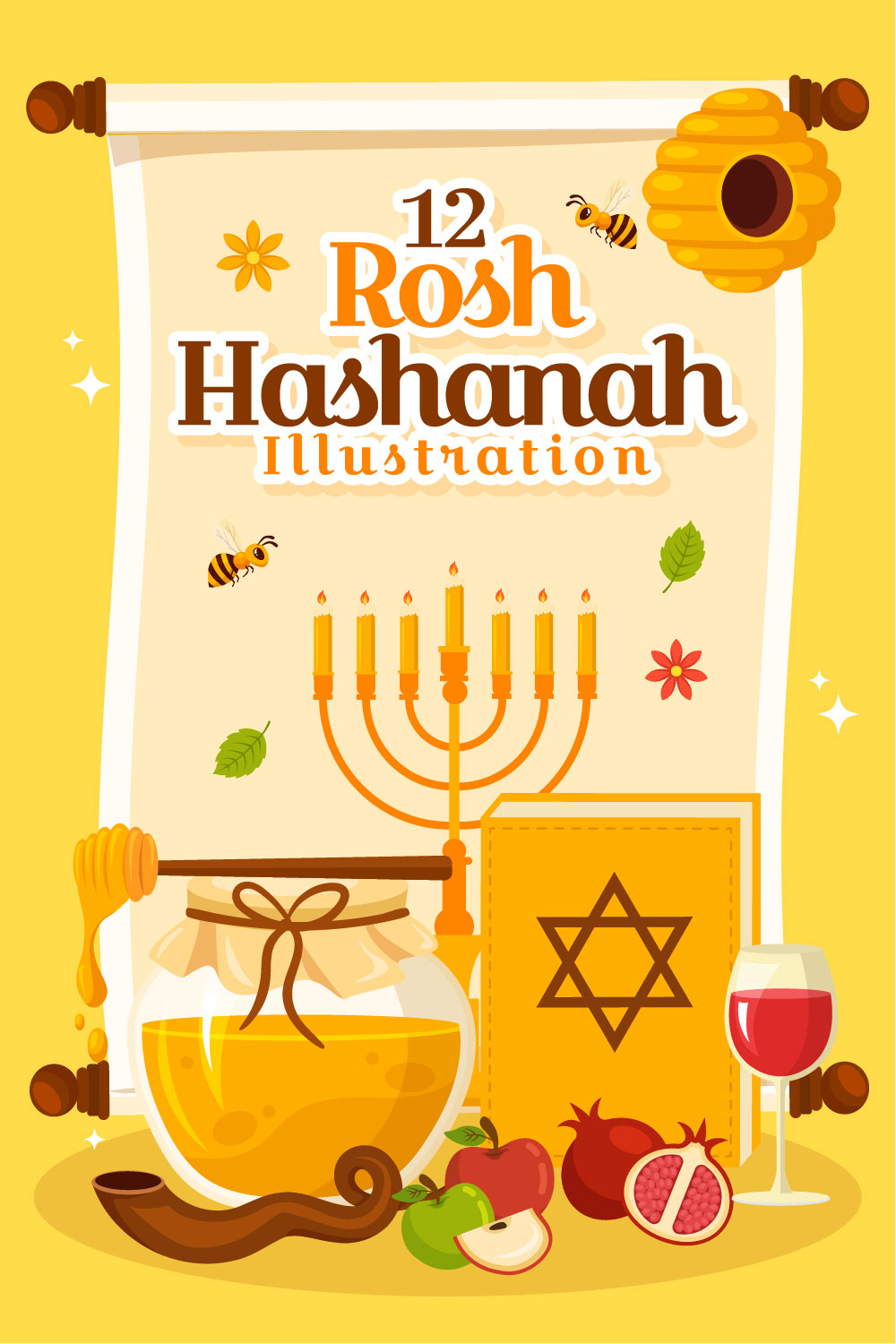 12 Happy Rosh Hashanah Vector Illustration pinterest preview image.
