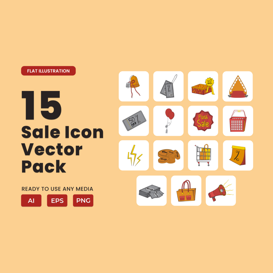 Sale 2D Icon Illustration Set preview image.