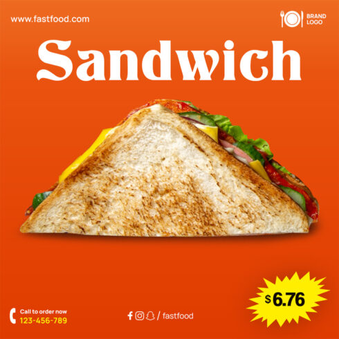 Delicious Sandwich High-Resolution Social Media Banner Template cover image.