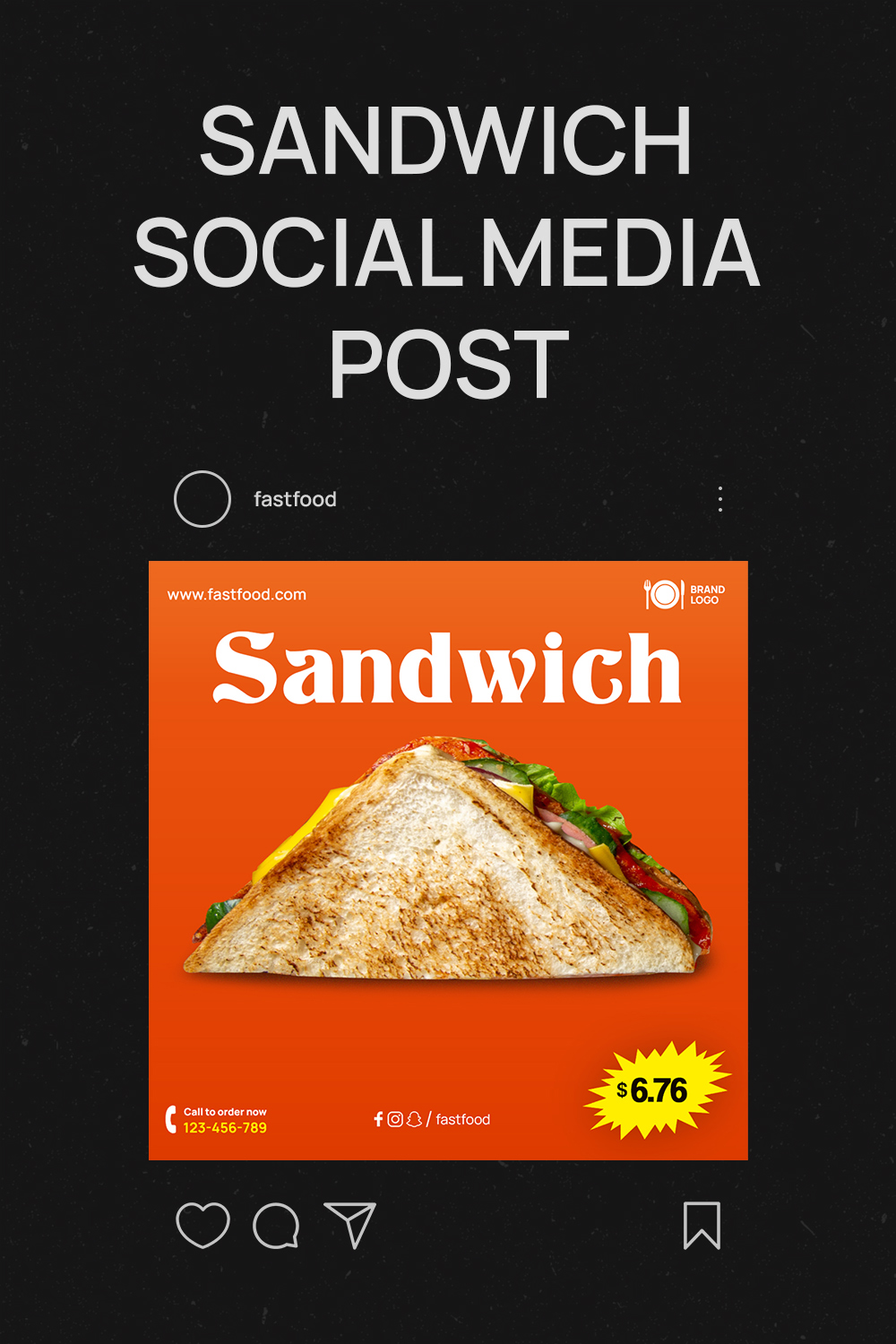 Delicious Sandwich High-Resolution Social Media Banner Template pinterest preview image.