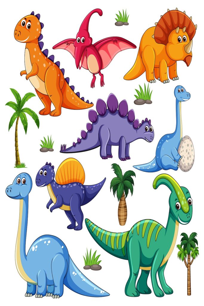 Set isolated various dinosaurs cartoon character - MasterBundles