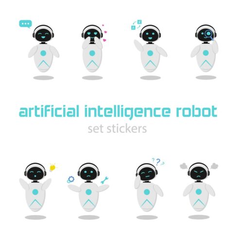 Set of robot stickers with artificial intelligence cover image.