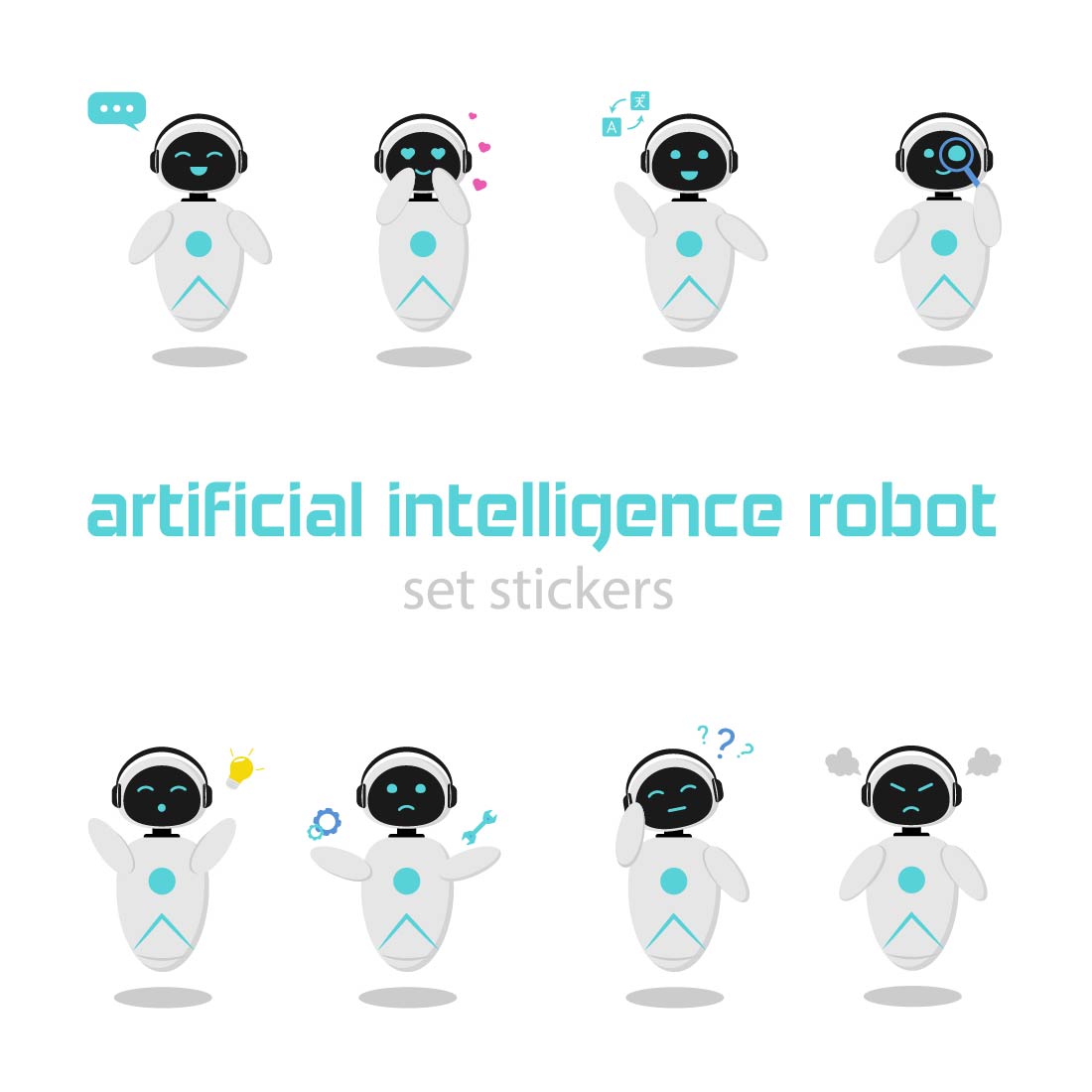 Set of robot stickers with artificial intelligence. - MasterBundles