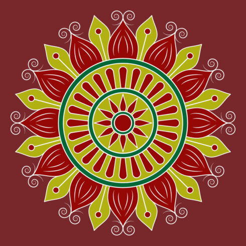 Simple Colouring Floral Mandala Design Template SVG, Ai, EPS, PDF, JPG, PNG, File cover image.