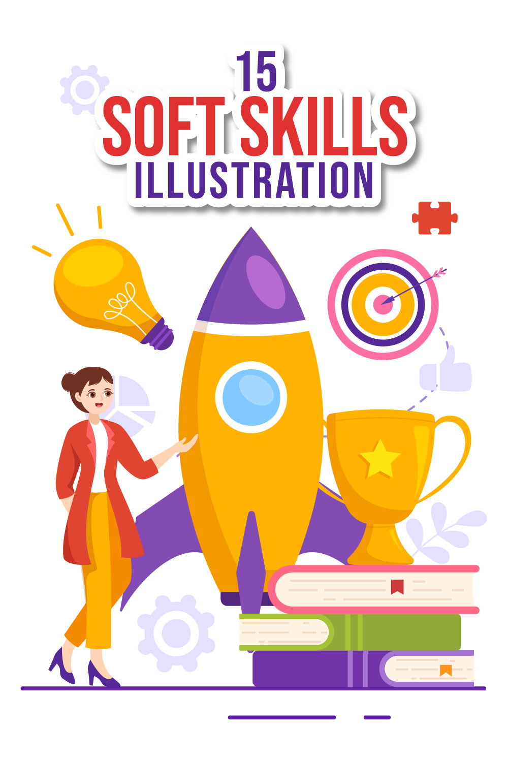 15 Soft Skills Vector Illustration pinterest preview image.