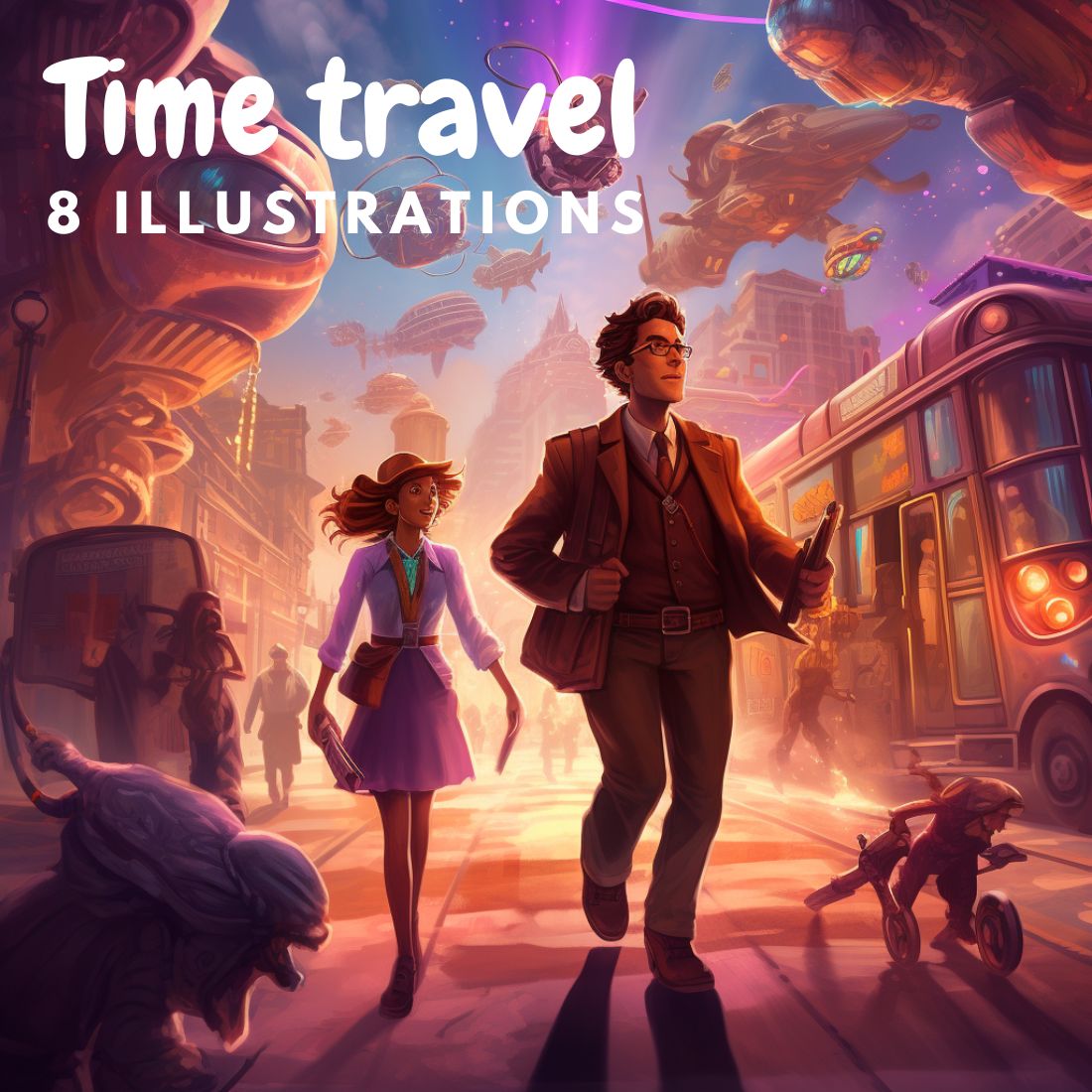 Time travel illustrations cover image.