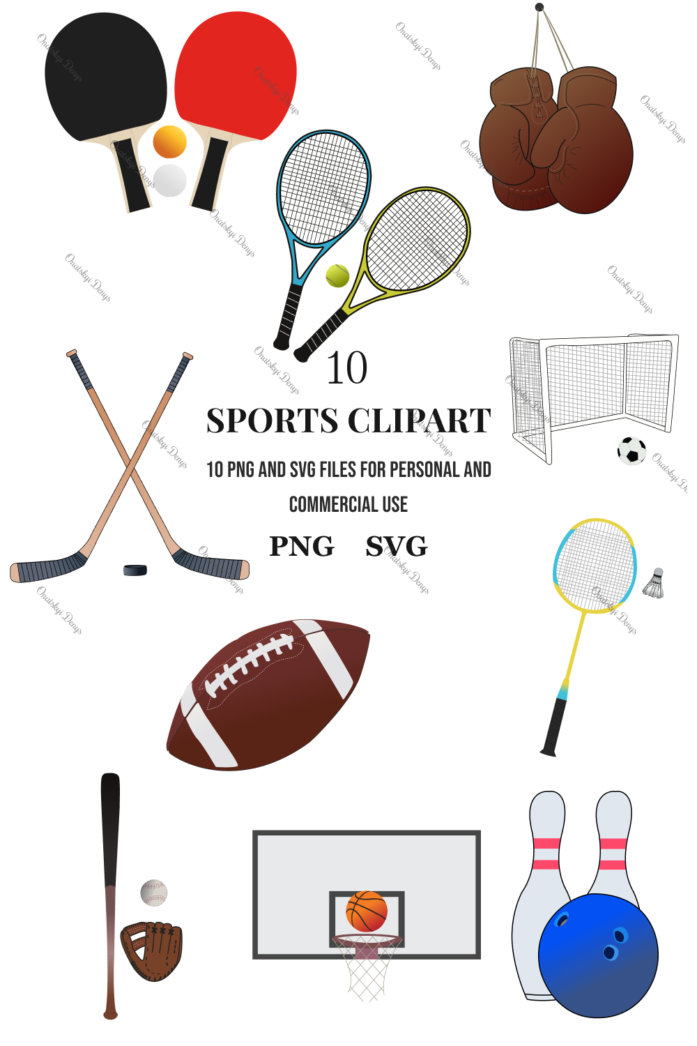 10 Sports Clipart in SVG and PNG format pinterest preview image.