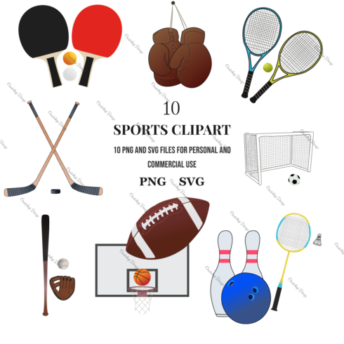 10 Sports Clipart in SVG and PNG format cover image.