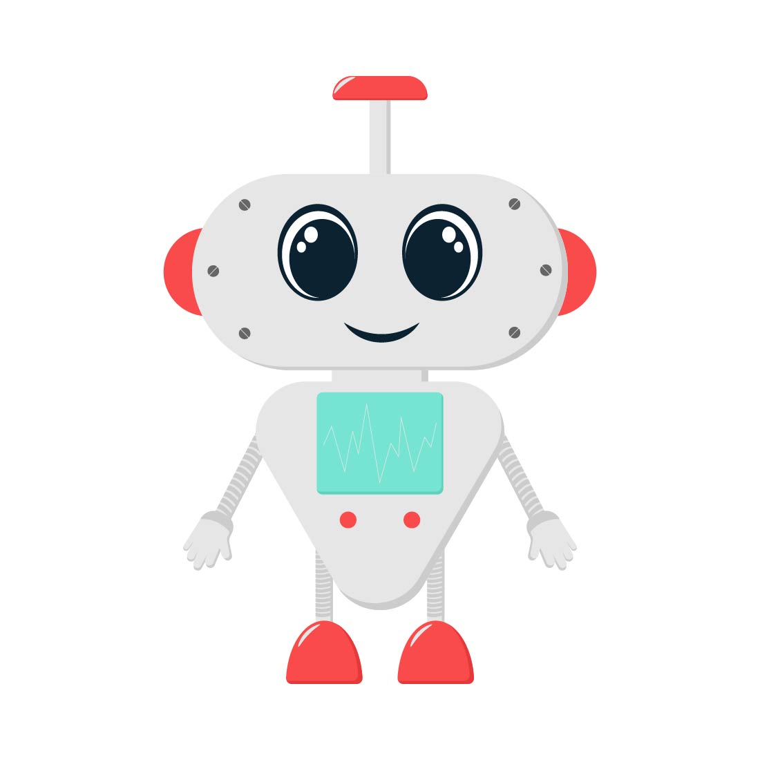 Illustrations and stickers with cute robots with big eyes preview image.