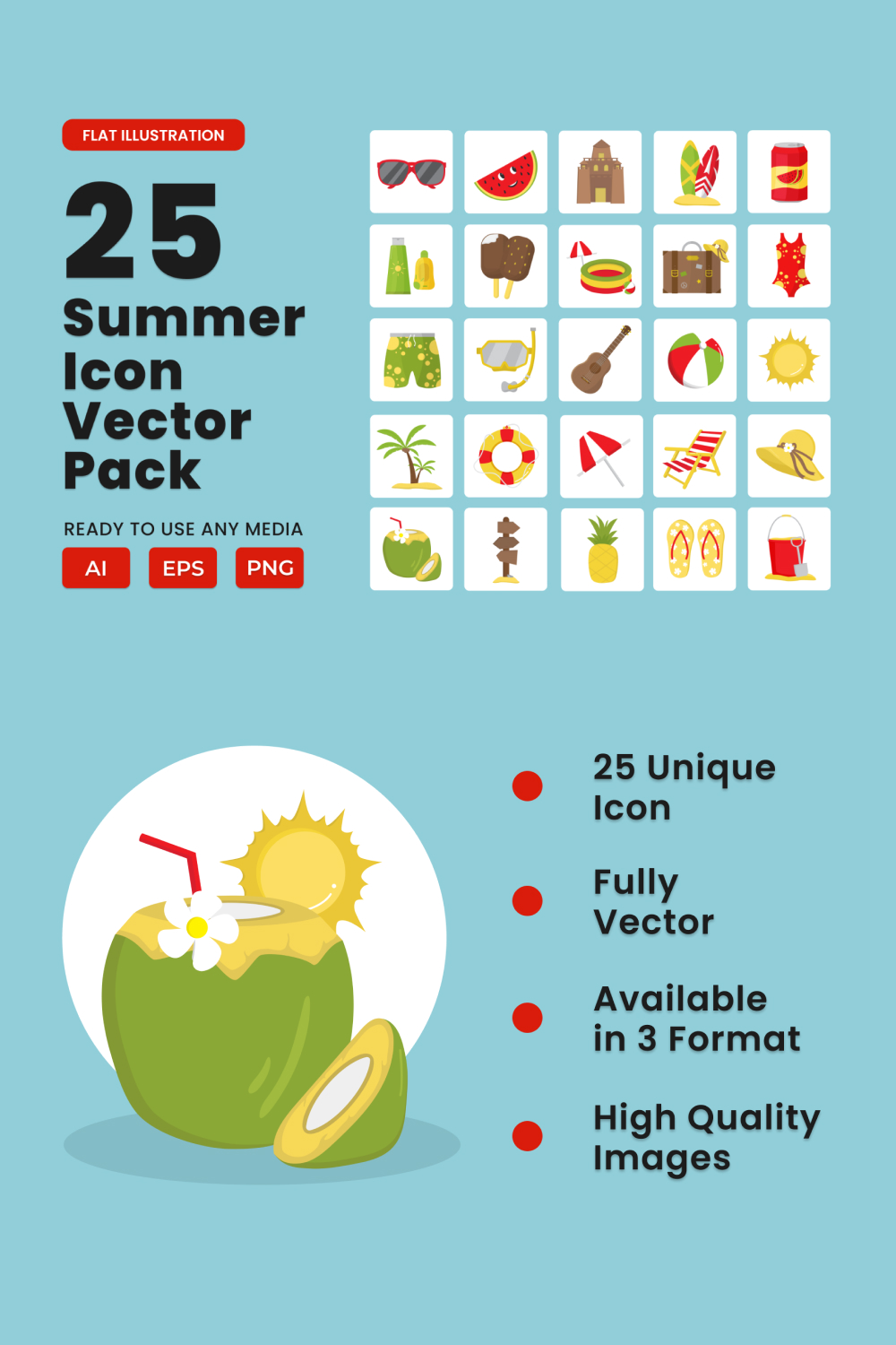 Summer 2D Icon Illustration Set Vol 1 pinterest preview image.