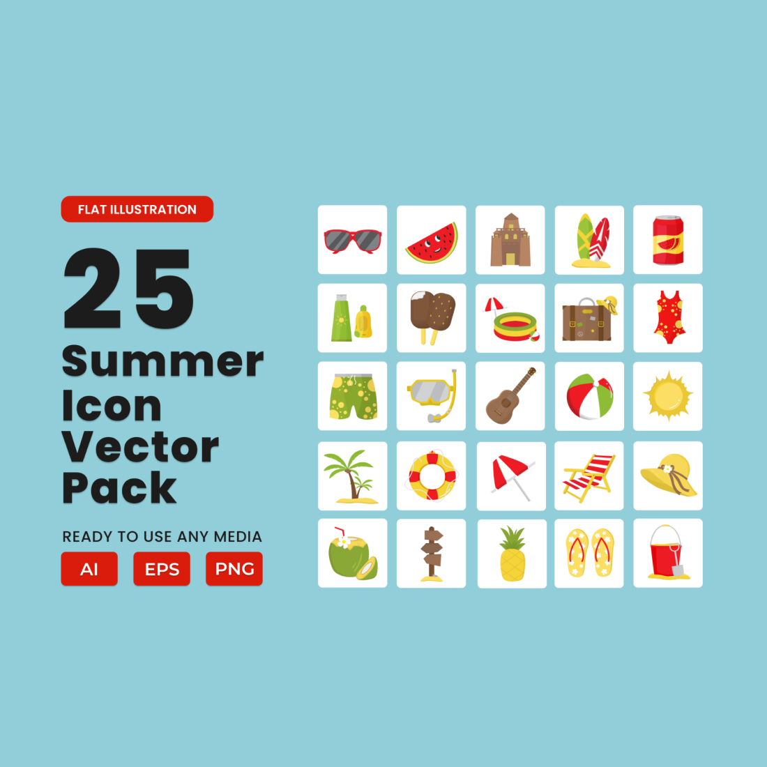 Summer 2D Icon Illustration Set Vol 1 preview image.