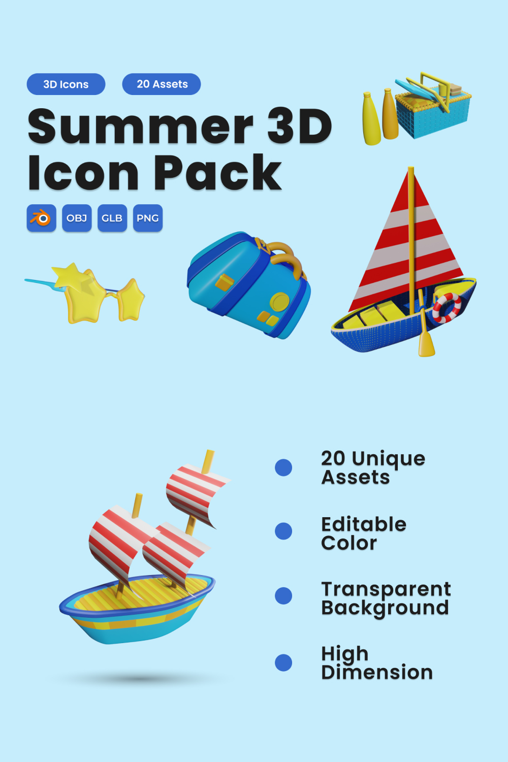 Summer 3D Icon Pack Vol 3 pinterest preview image.