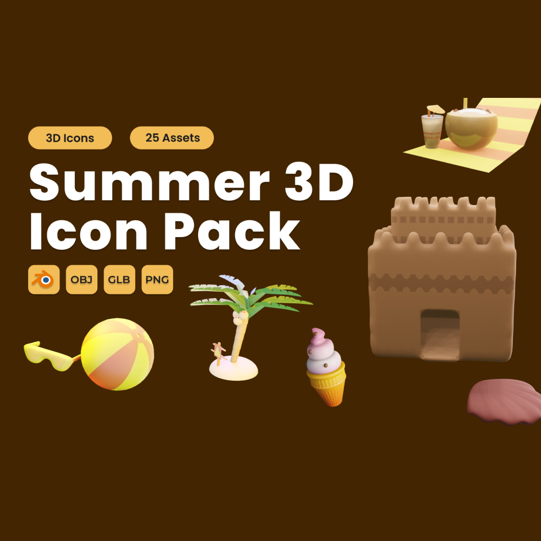 Summer 3D Icon Set Vol 1 preview image.