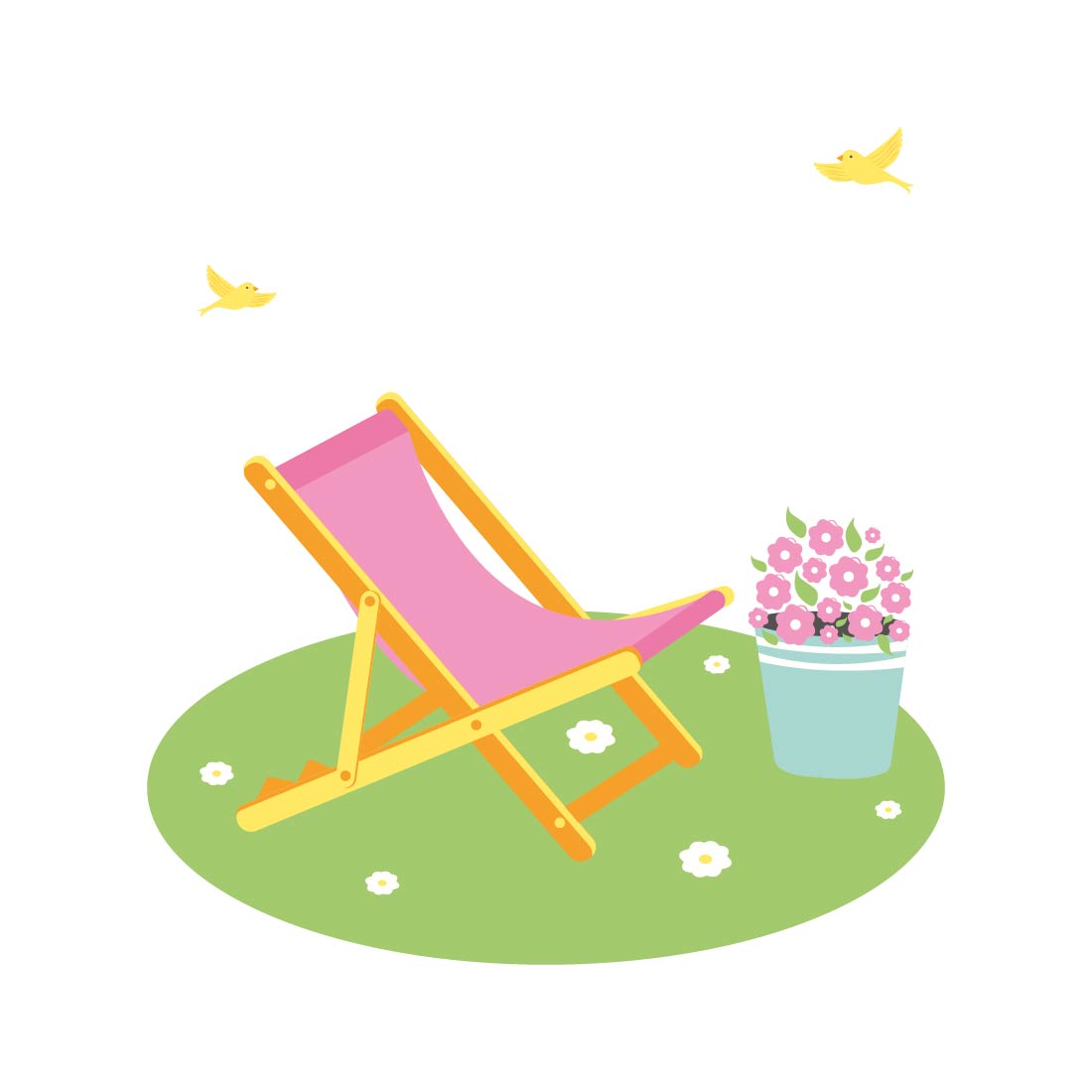 2 illustrations of bicycle and garden chair  Garden set png preview image.