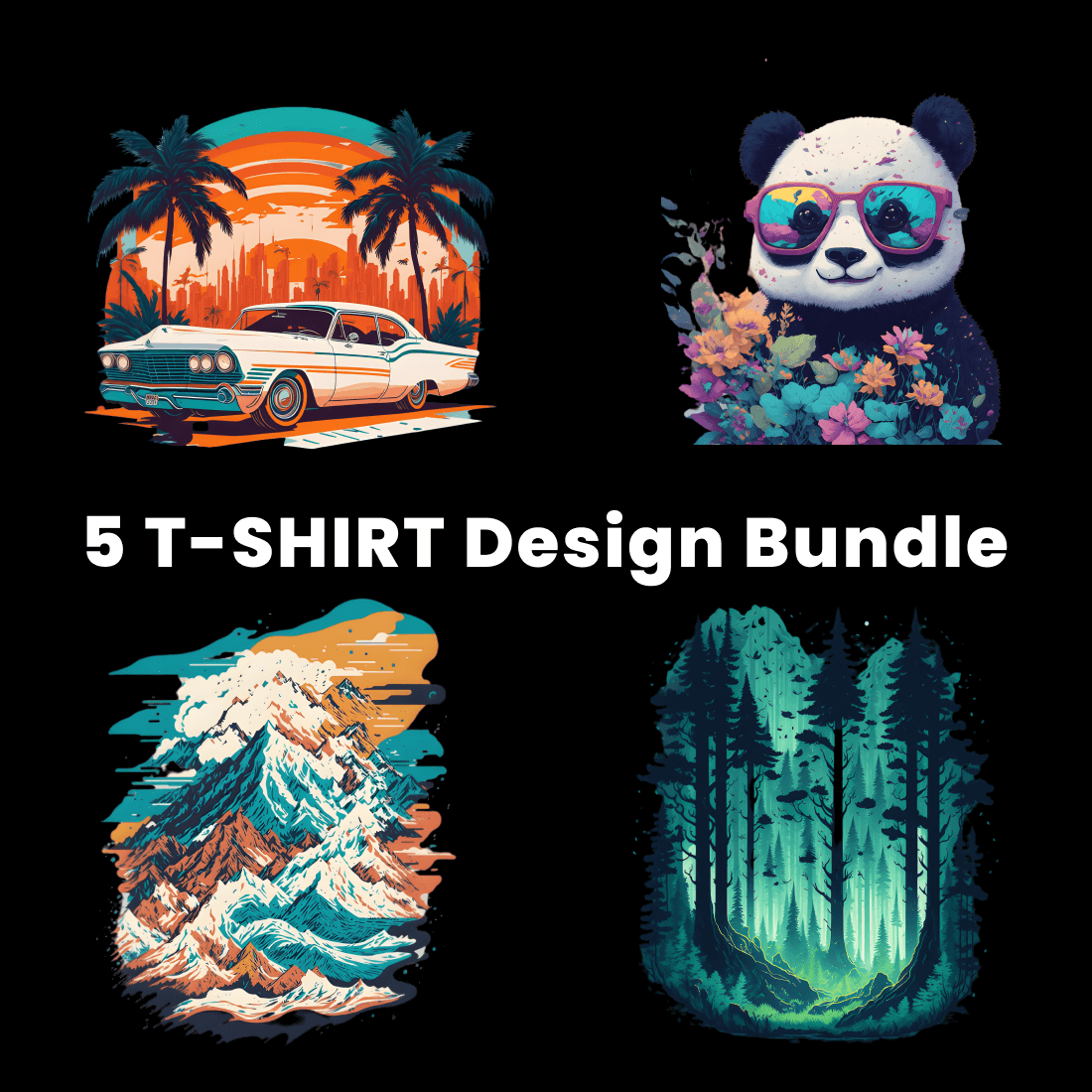 5 vintage T- SHIRT Design Bundle cover image.