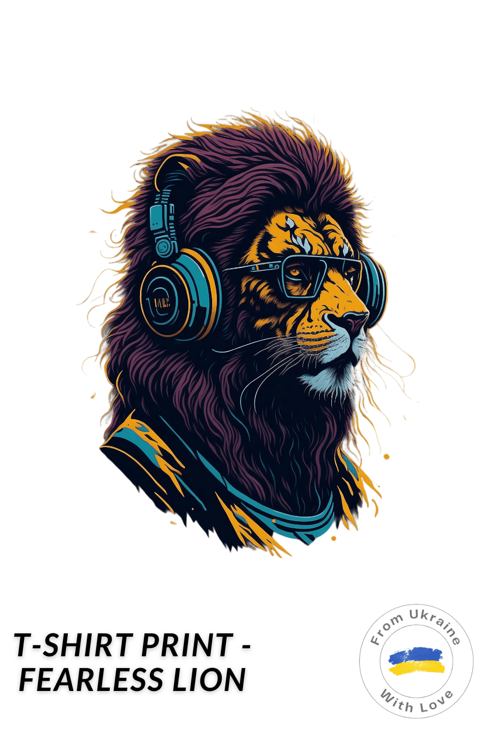 T-Shirt Print - Fearless Lion | PSD PNG pinterest preview image.