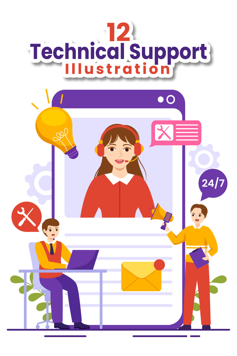 12 Technical Support System Illustration pinterest preview image.