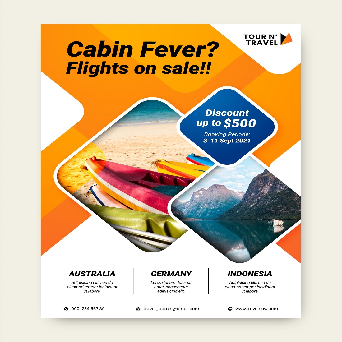 Travel sale flyer illustration cover image.