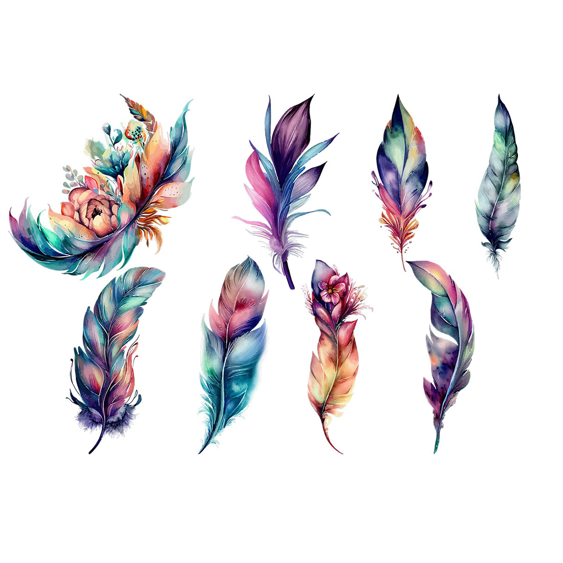 Feather Clipart Watercolor preview image.