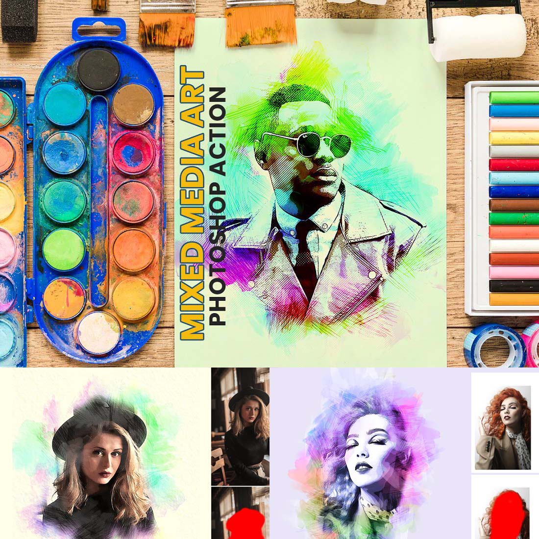 Mixed Media Art Photoshop Action cover image.